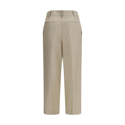 Trousers by Brunello Cucinelli for women in linen beige presents a smart silhouette, meticulously detailed with a smart regular-fit & wide, a smart long, and a smart .