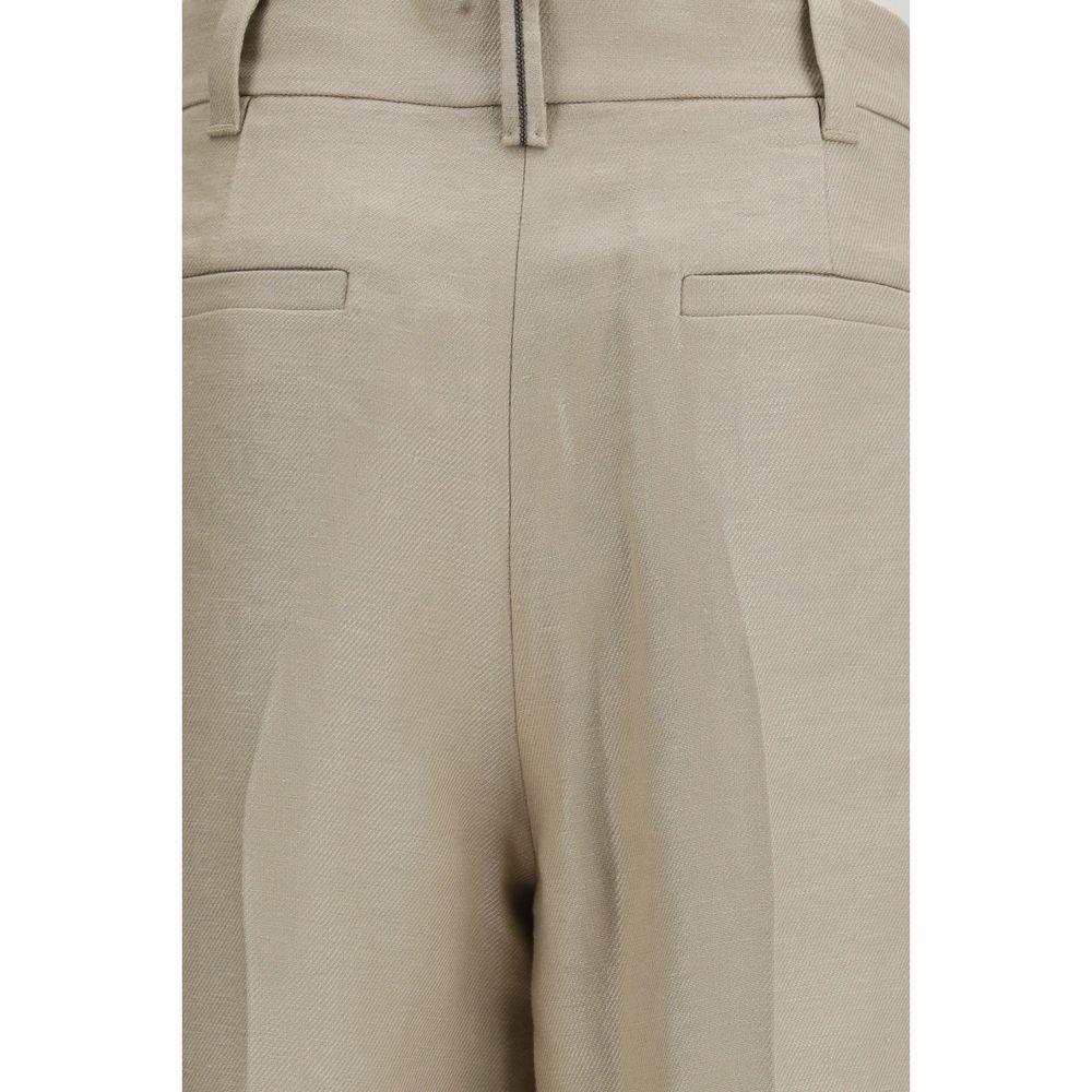 Trousers by Brunello Cucinelli for women in linen beige features a tailored silhouette with a tailored regular-fit & wide, defined by its long and a sophisticated .