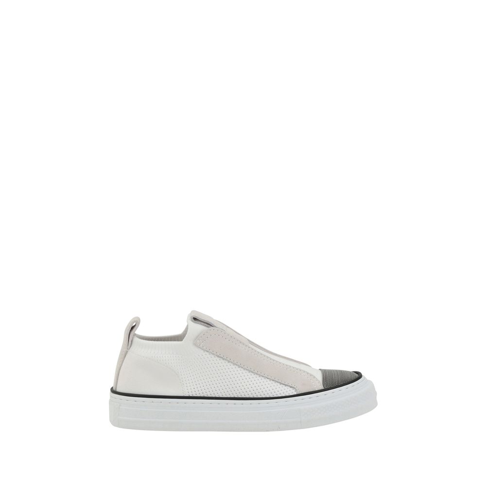 Sneakers by Brunello Cucinelli for women in nylon suede leather white & monogram features a chic design, perfectly showcasing the chic low-top style of this Women's Low Top Nylon Suede Leather Sneakers.