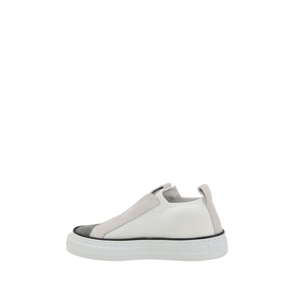 Sneakers by Brunello Cucinelli for women in nylon suede leather white & monogram features an versatile design from the Women's Low Top Nylon Suede Leather Sneakers collection, highlighting a versatile low-top style for a premium, high-fashion look.
