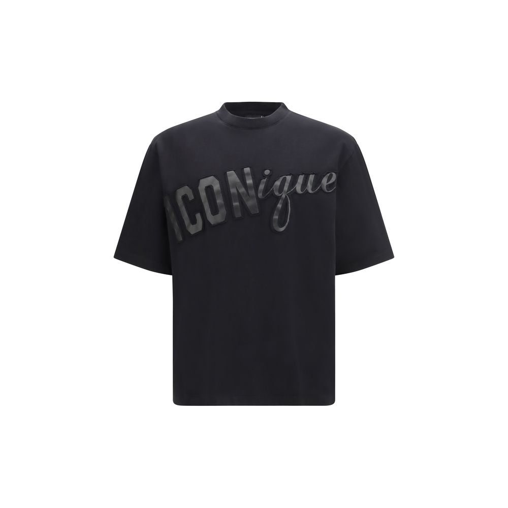 T-Shirt by Dsquared² for men in cotton black & print showcases a fashionable silhouette, elegantly detailed with a fashionable and crew neckline for a sophisticated, high-fashion look.