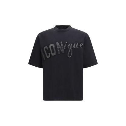 T-Shirt by Dsquared² for men in cotton black & print showcases a fashionable silhouette, elegantly detailed with a fashionable and crew neckline for a sophisticated, high-fashion look.