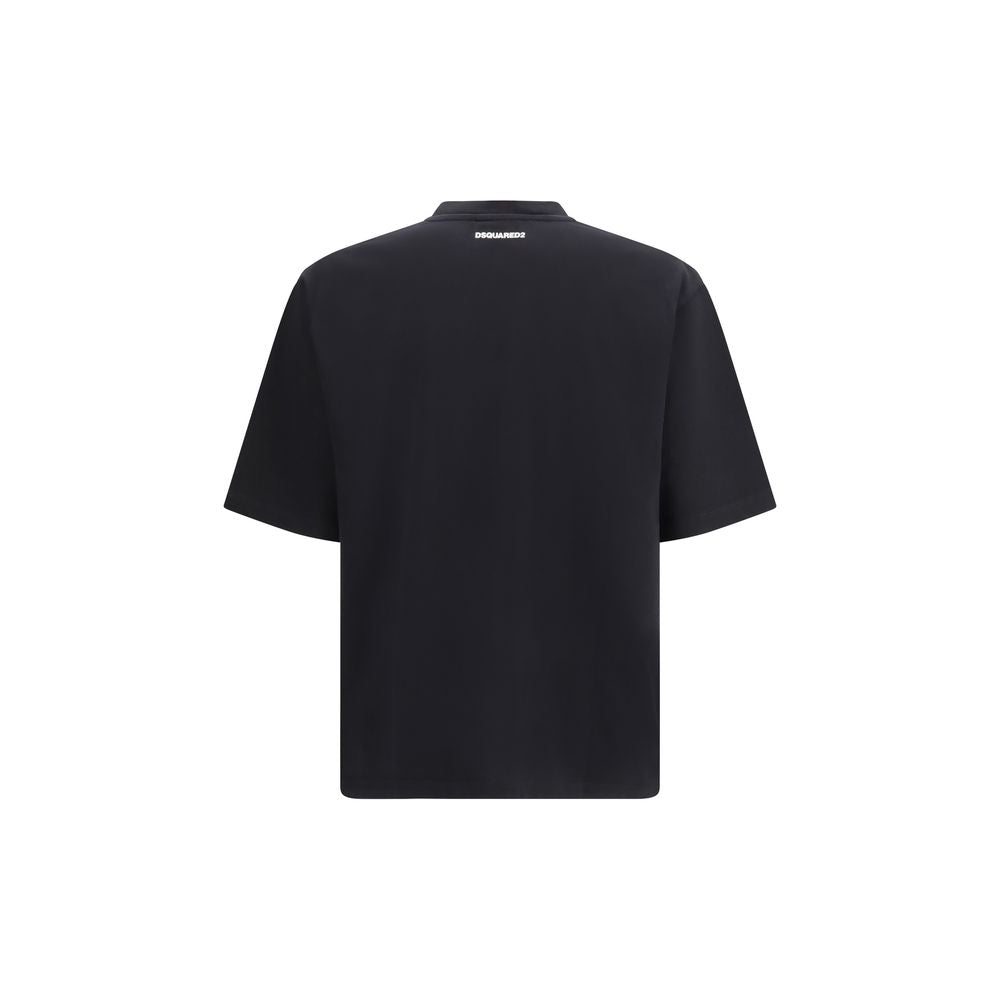 T-Shirt by Dsquared² for men in cotton black & print showcases a unassuming silhouette, artfully detailed with a refined crew neckline and unassuming for a sophisticated, contemporary look.
