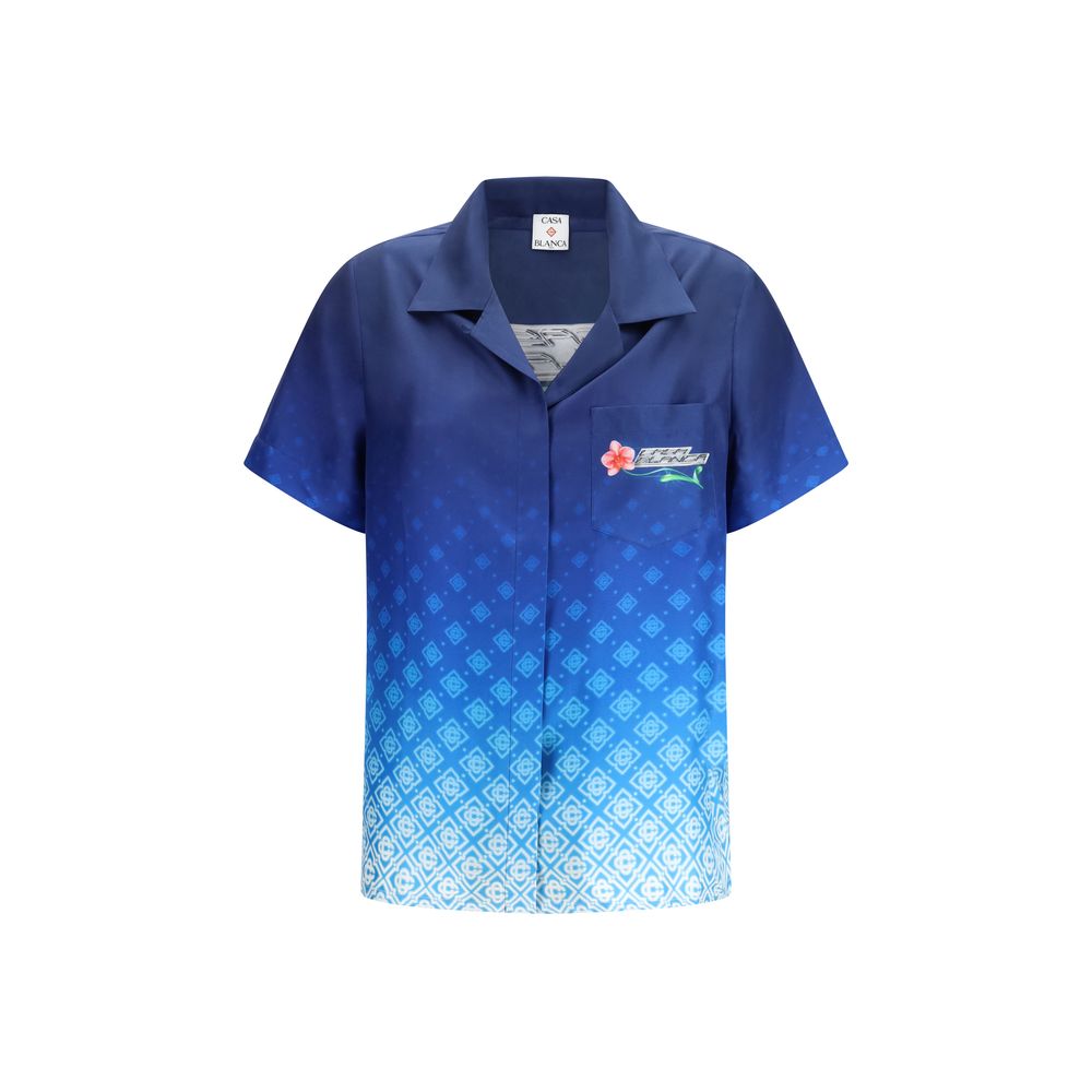 Polo Shirt by Casablanca for women in silk gradient & blue features a eye catching silhouette, showcasing a refined and short-sleeve for a eye catching finish.