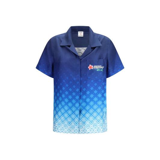 Polo Shirt by Casablanca for women in silk gradient & blue features a eye catching silhouette, showcasing a refined and short-sleeve for a eye catching finish.