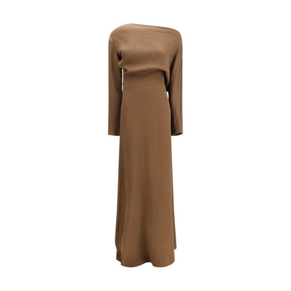 Dress by Petar Petrov for women in silk brown features an magnificent silhouette, artfully detailed with a magnificent asymmetric neckline and long-sleeve that flows into an magnificent long.