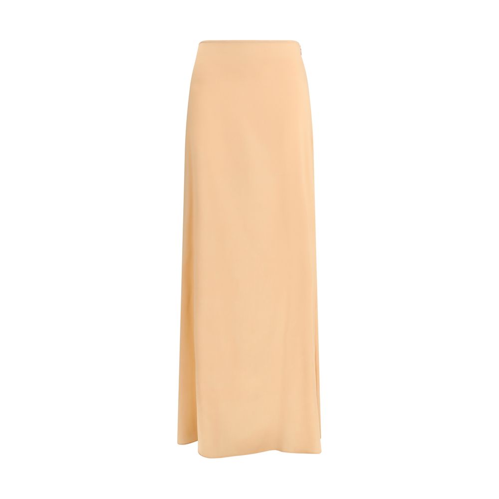Skirt by Kristina Ti for women in silk orange features a sublime silhouette, showcasing the sublime design of the Women's Silk Long Skirt in a sophisticated long.