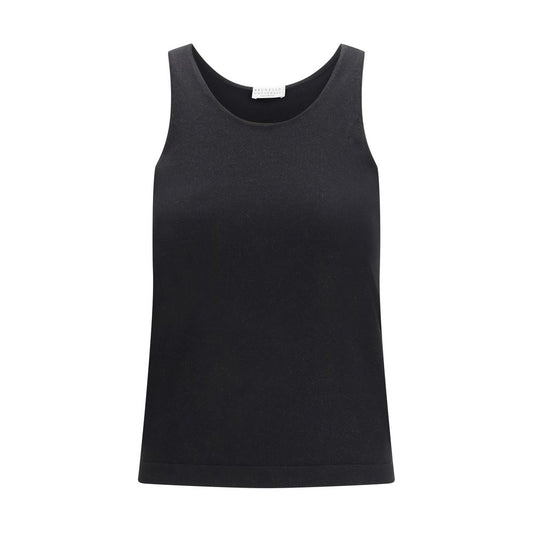 Activewear T-Shirt by Brunello Cucinelli for women in silk cashmere & polyester black features an contemporary design with , a sleeveless length, and a contemporary .