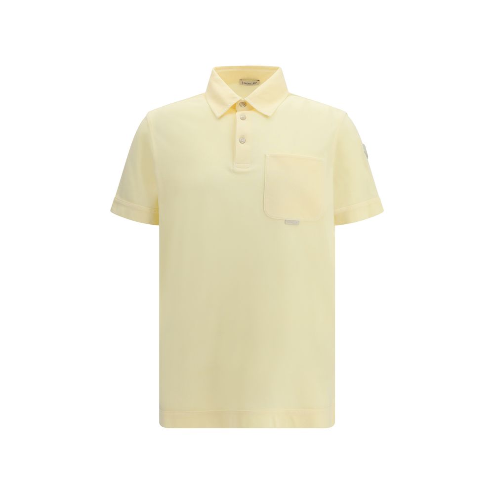 Polo Shirt by Moncler for men in leather & cotton bicolour showcases a sharp silhouette, detailed with a refined and sharp short-sleeve for a sophisticated finish.