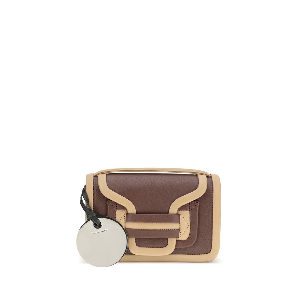Large Shoulder Flap Bag by Pierre Hardy for women in bos taurus calf leather brown & signature presents a versatile silhouette, showcasing a secure flap, magnetic & button and versatile single-compartment with versatile shoulder-strap, handle & adjustable-strap for a sophisticated look.