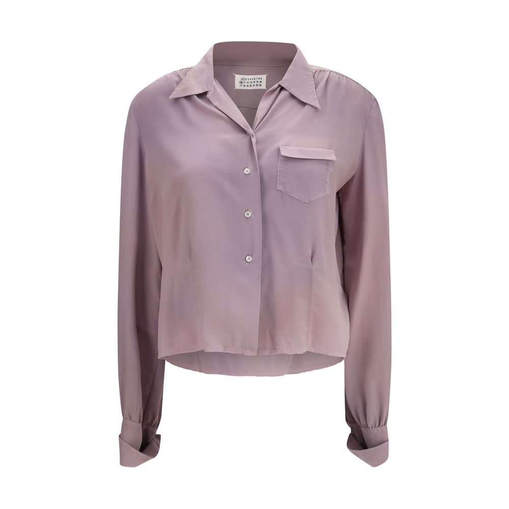 Dress Shirt by Maison Margiela for women in silk natural & purple features an polished silhouette, showcasing a sophisticated and long-sleeve detail for a truly polished finish.