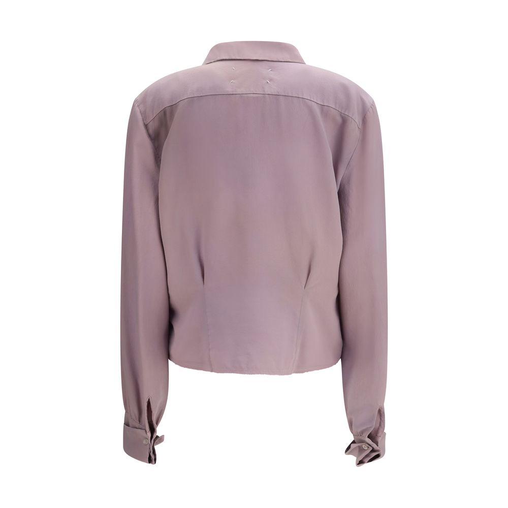 Dress Shirt by Maison Margiela for women in silk natural & purple showcases a sleek silhouette, elegantly detailed with a sleek and for a sleek finish.