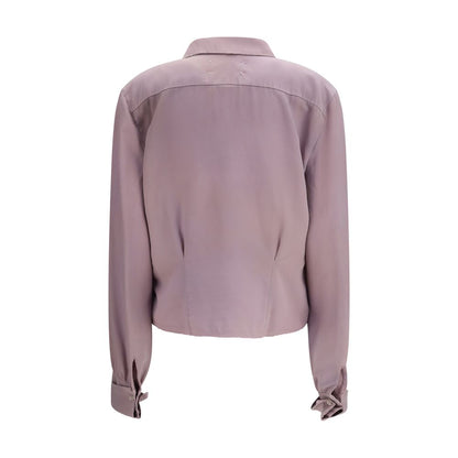 Dress Shirt by Maison Margiela for women in silk natural & purple showcases a sleek silhouette, elegantly detailed with a sleek and for a sleek finish.