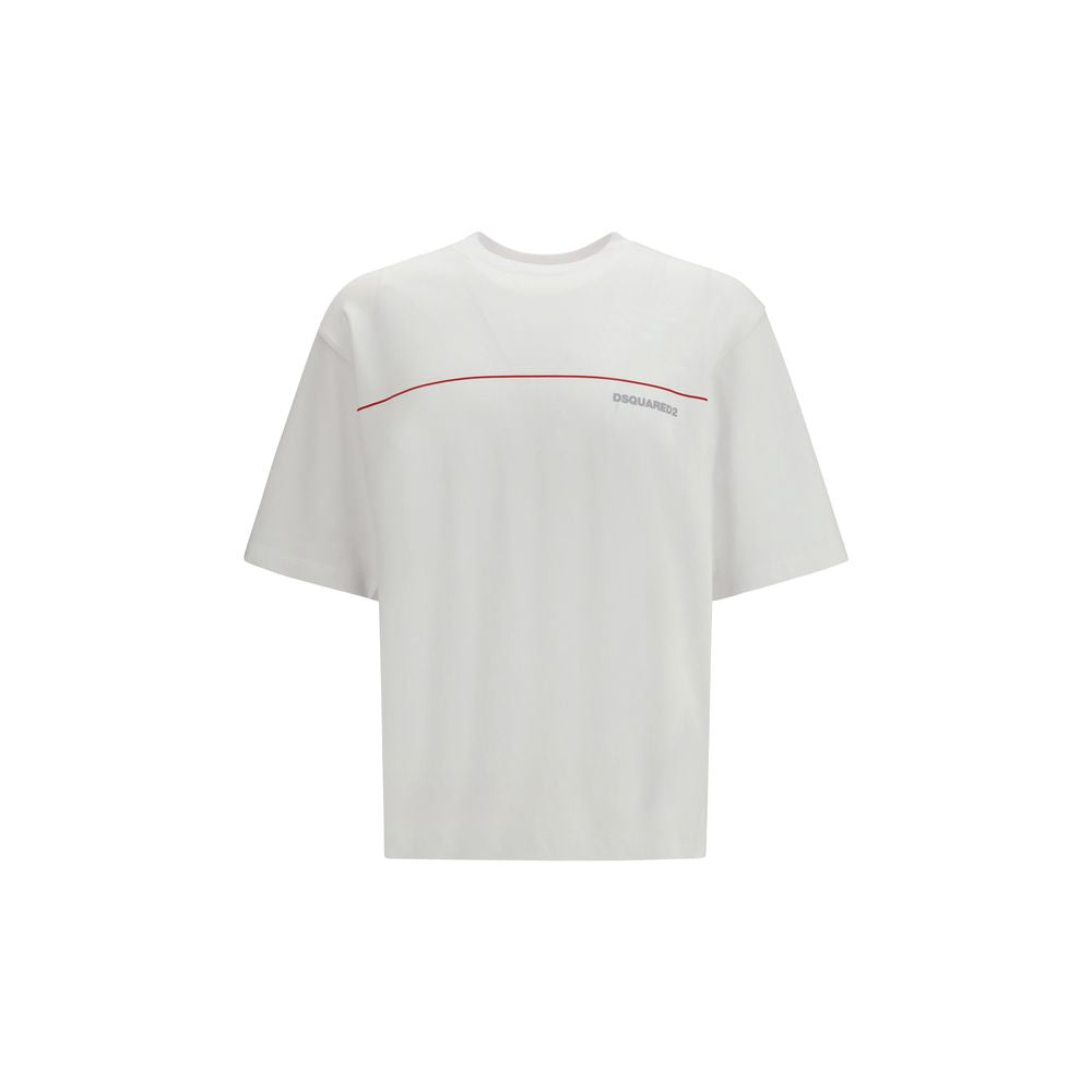 T-Shirt by Dsquared² for men in cotton white & print showcases a dramatic silhouette, elegantly detailed with a dramatic crew neckline and short-sleeve for a truly dramatic finish.