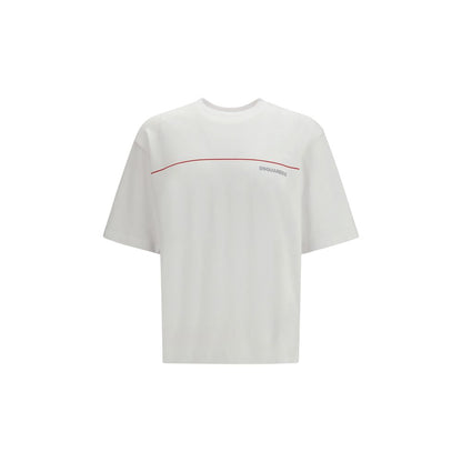 T-Shirt by Dsquared² for men in cotton white & print showcases a dramatic silhouette, elegantly detailed with a dramatic crew neckline and short-sleeve for a truly dramatic finish.