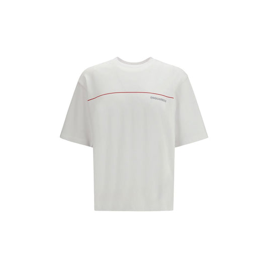 T-Shirt by Dsquared² for men in cotton white & print showcases a dramatic silhouette, elegantly detailed with a dramatic crew neckline and short-sleeve for a truly dramatic finish.