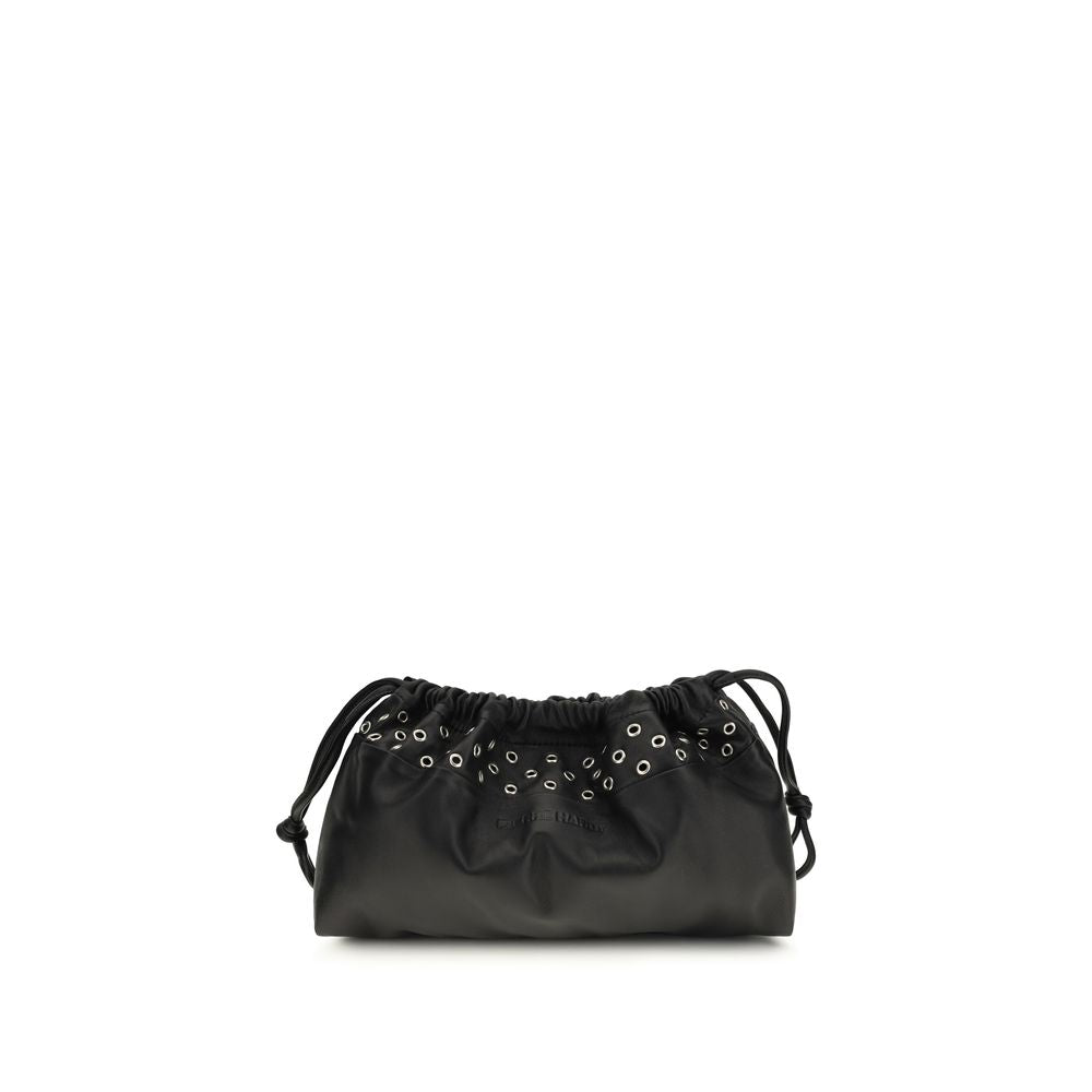 Small Crossbody Clutch Shoulder Bag by Pierre Hardy for women in bos taurus calfskin leather black features a effortless chic silhouette with a secure drawstring & magnetic, ample , and versatile shoulder-strap & detachable-strap for a effortless chic finish.