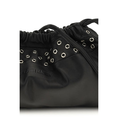 Small Crossbody Clutch Shoulder Bag by Pierre Hardy for women in bos taurus calfskin leather black presents a versatile silhouette, showcasing a secure drawstring & magnetic and versatile with versatile shoulder-strap & detachable-strap for a sophisticated look.
