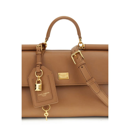 Shoulder Flap Bag by Dolce & Gabbana for women in bos taurus calf leather beige & signature presents a versatile silhouette, showcasing a secure flap & magnetic and versatile single-compartment with versatile shoulder-strap, handle & adjustable-strap for a sophisticated look.