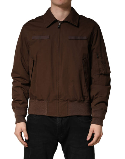 Dolce & Gabbana Brown Cotton Stretch Full Zip Bomber Jacket