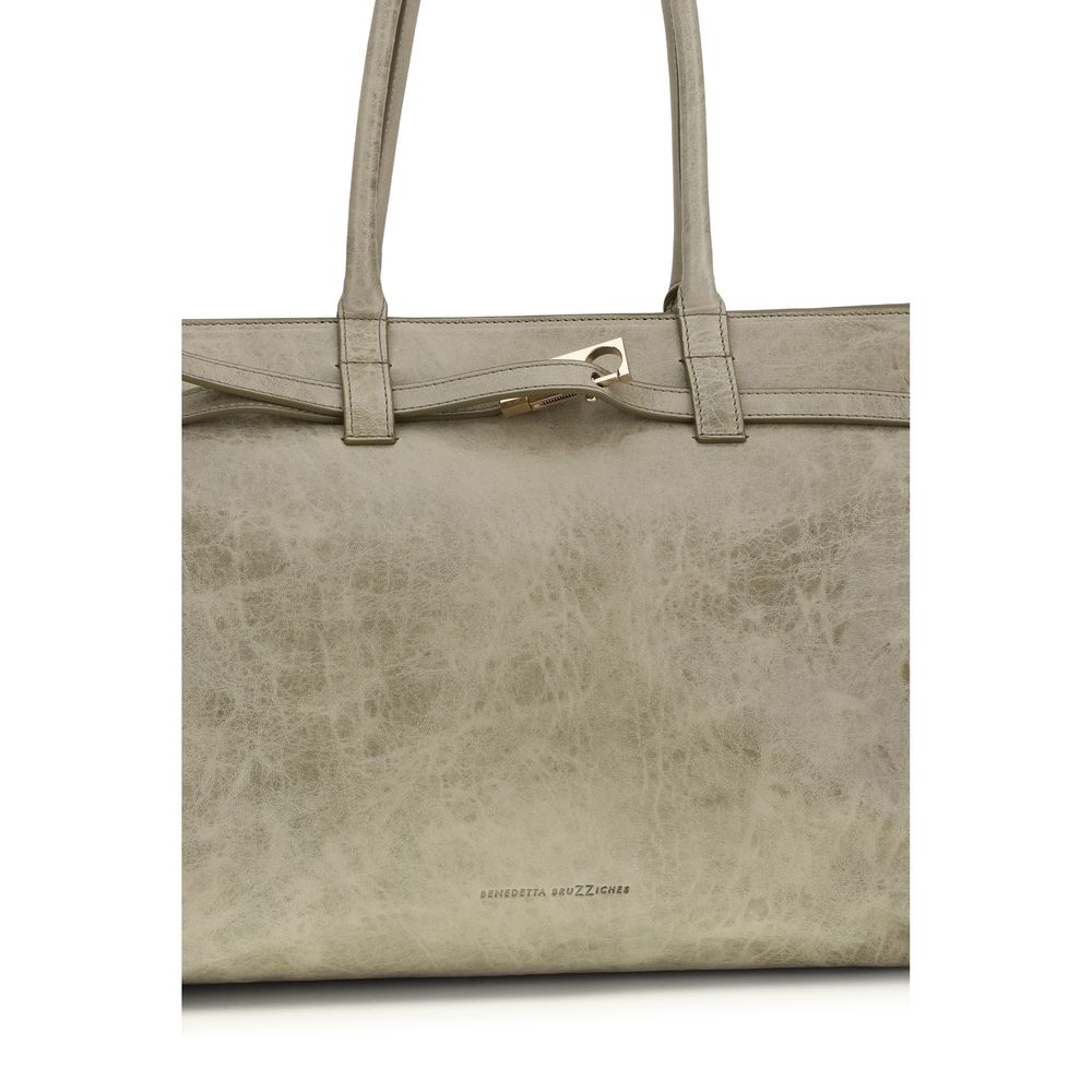Shoulder Bag by Benedetta Bruzziches for women in bos taurus calf suede leather beige presents a versatile silhouette, showcasing a secure and versatile with versatile shoulder-strap for a sophisticated look.