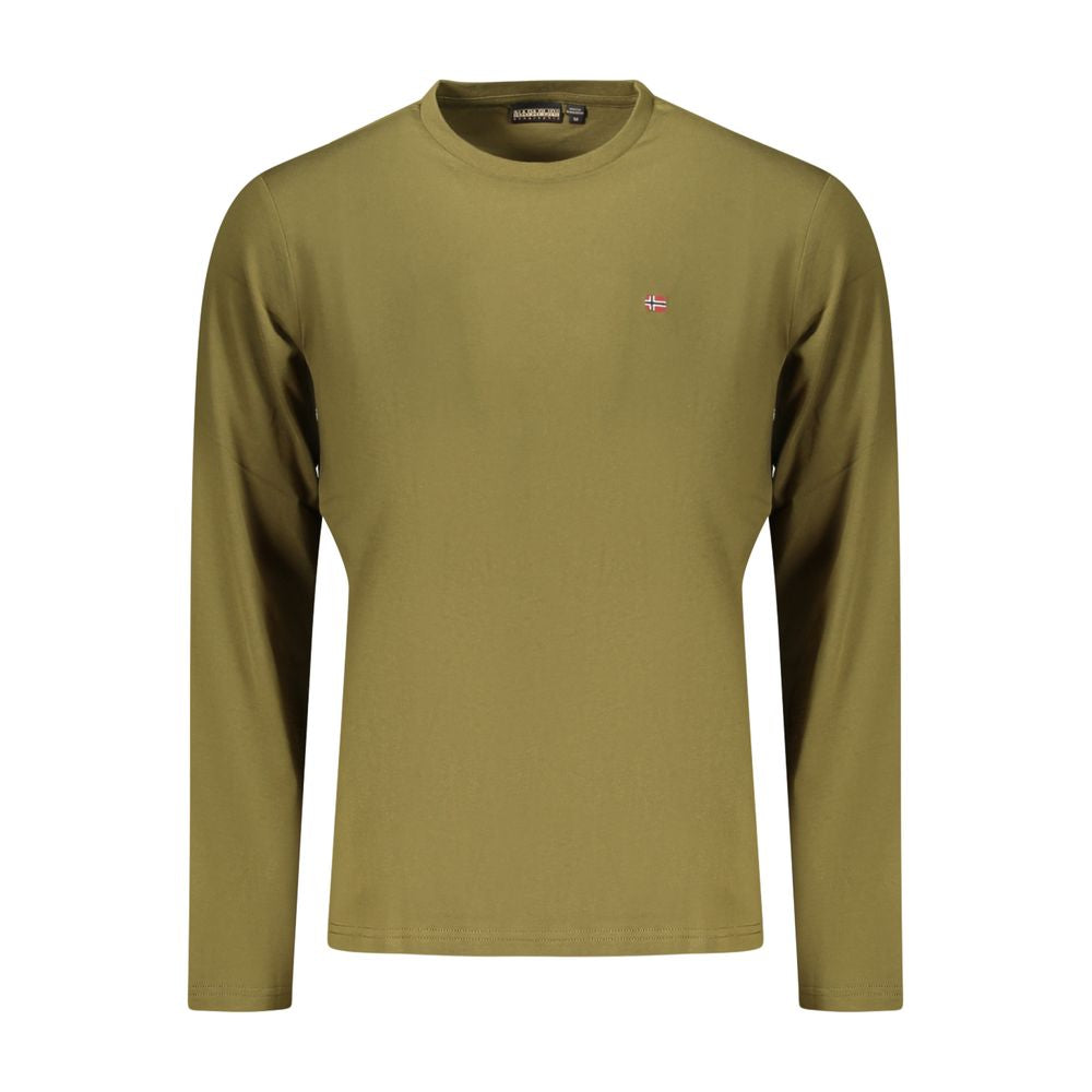 T-Shirt by Napapijri for men in cotton green showcases a chic silhouette, artfully detailed with a chic crew neckline and long-sleeve for a chic finish.