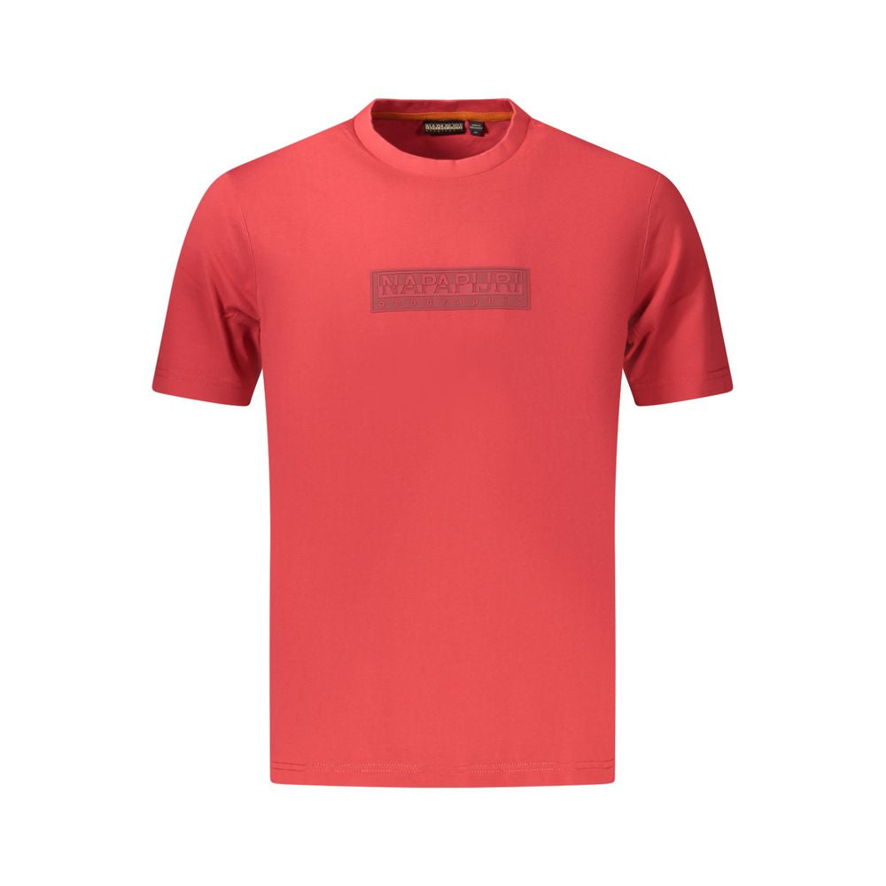 T-Shirt by Napapijri for men in cotton red & print showcases a dramatic silhouette, elegantly detailed with a dramatic crew neckline and for a truly dramatic finish.