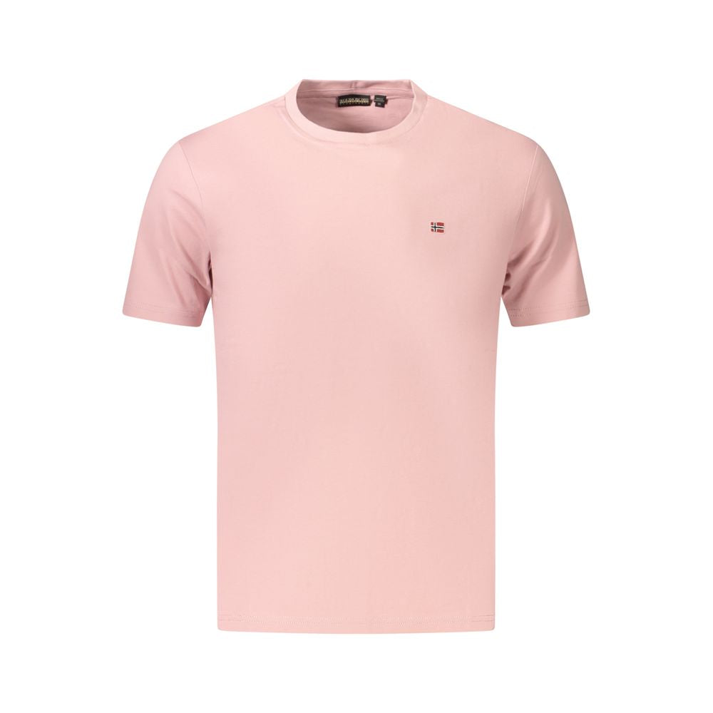 T-Shirt by Napapijri for men in organic cotton pink showcases a fashionable silhouette, elegantly detailed with a fashionable and crew neckline for a sophisticated, high-fashion look.