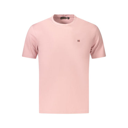 T-Shirt by Napapijri for men in organic cotton pink showcases a fashionable silhouette, elegantly detailed with a fashionable and crew neckline for a sophisticated, high-fashion look.
