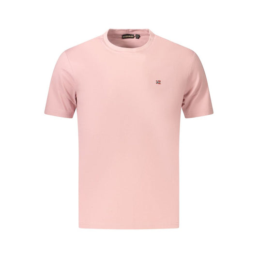 T-Shirt by Napapijri for men in organic cotton pink showcases a fashionable silhouette, elegantly detailed with a fashionable and crew neckline for a sophisticated, high-fashion look.