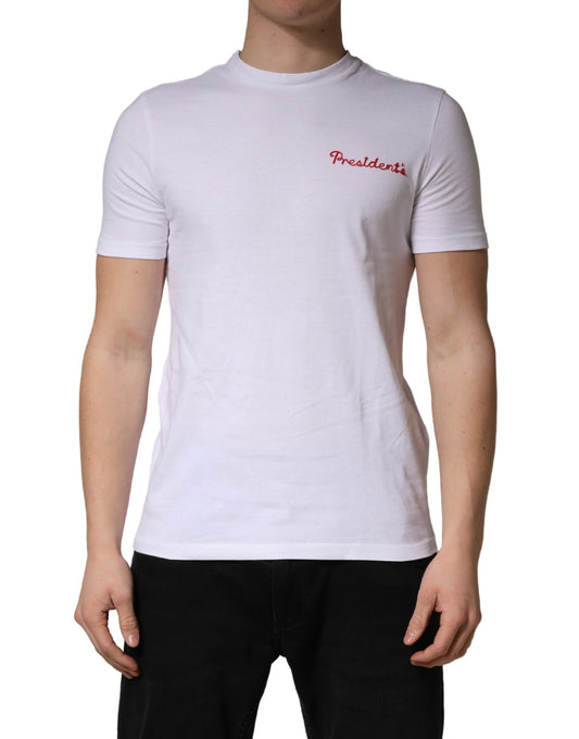 T-Shirt by President's for men in cotton white showcases a dramatic silhouette, elegantly detailed with a dramatic crew neckline and short-sleeve for a truly dramatic finish.