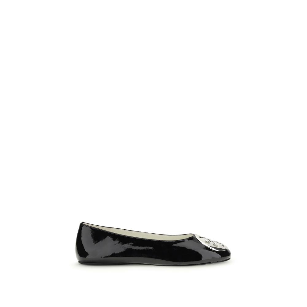 Ballet Flat Shoes by Tory Burch for women in bos taurus nappa & patent calfskin leather black & transparent showcases a dynamic silhouette, artfully capturing Women's Bos Taurus Nappa & Patent Calfskin Leather Ballet Flat Shoes through its distinctive and elegant .
