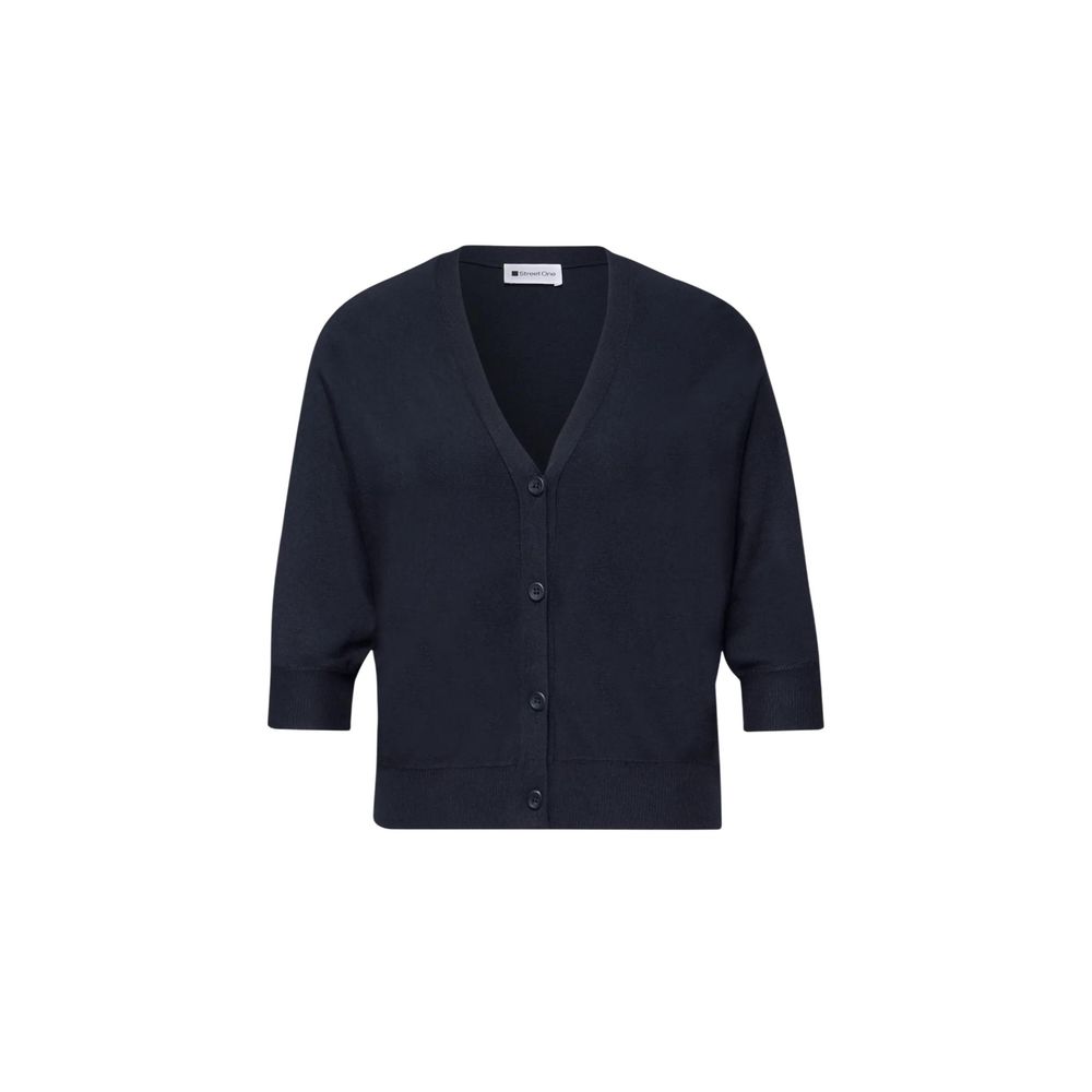 Cardigan by Street One for women in polyamide viscose blue showcases a luxurious silhouette, meticulously detailed with a sophisticated v-neck neckline and for a refined finish.