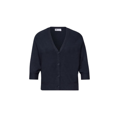 Cardigan by Street One for women in polyamide viscose blue showcases a luxurious silhouette, meticulously detailed with a sophisticated v-neck neckline and for a refined finish.