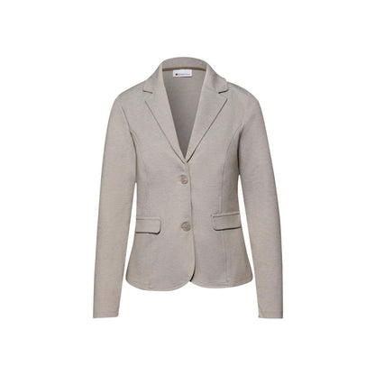 Blazer by Street One for women in stretch viscose beige showcases a polished silhouette, highlighted by a refined and polished for a sophisticated finish.