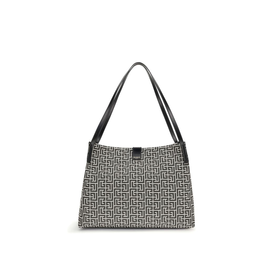 Medium Tote Shoulder Bag by Balmain for women in polyamide polyurethane polyester cotton black presents a versatile silhouette, showcasing a secure snap & button and versatile with versatile adjustable-strap for a sophisticated look.