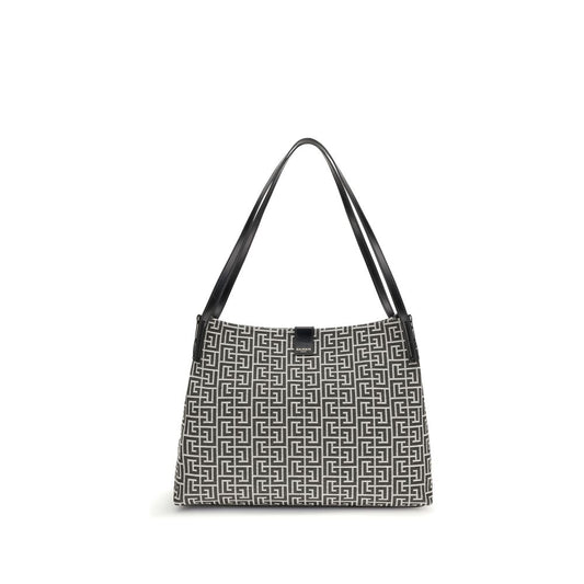 Medium Tote Shoulder Bag by Balmain for women in polyamide polyurethane polyester cotton black presents a versatile silhouette, showcasing a secure snap & button and versatile with versatile adjustable-strap for a sophisticated look.