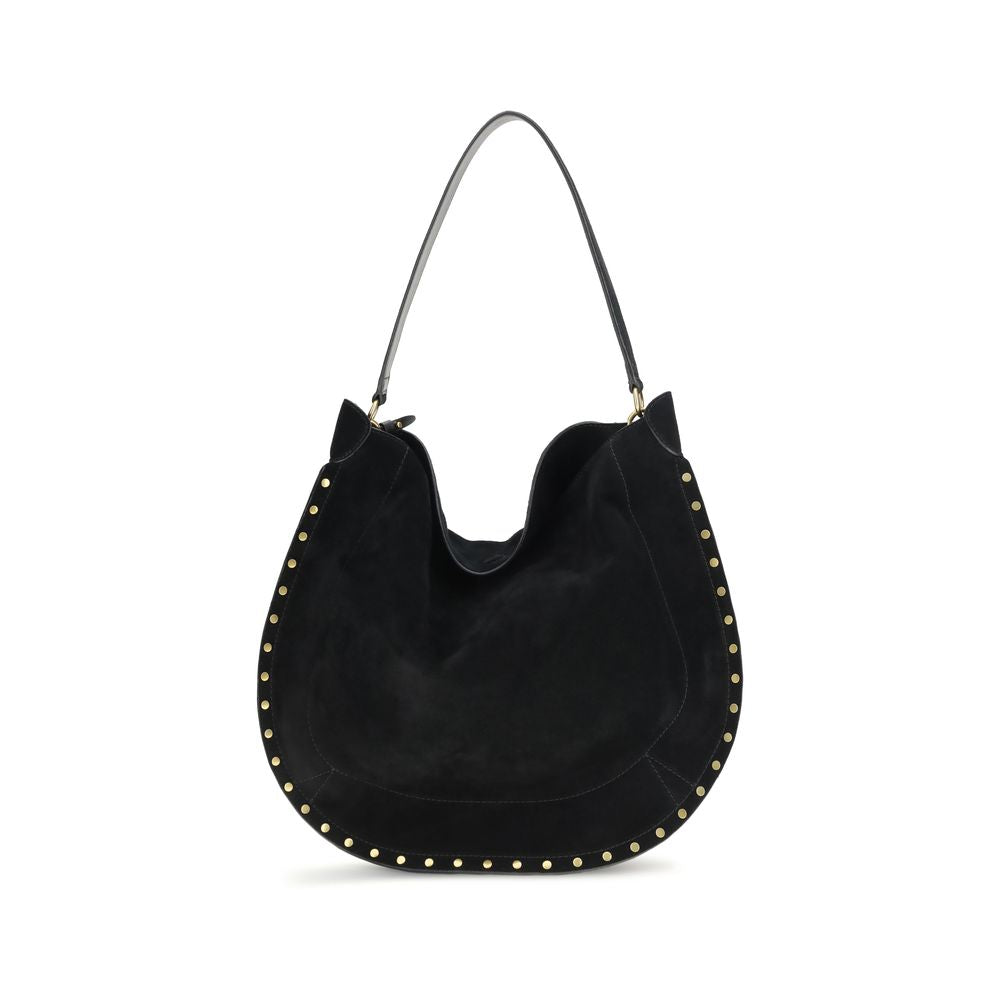 Shoulder Bag by Isabel Marant for women in bio-acetate & bos taurus suede calfskin leather black & gold showcases a enviable silhouette, artfully detailed with a secure magnetic & button, organized , and versatile shoulder-strap for a enviable look.
