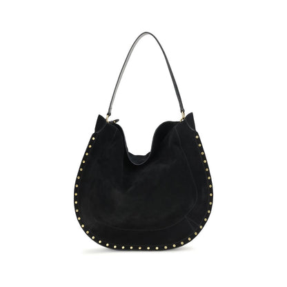 Shoulder Bag by Isabel Marant for women in bio-acetate & bos taurus suede calfskin leather black & gold showcases a enviable silhouette, artfully detailed with a secure magnetic & button, organized , and versatile shoulder-strap for a enviable look.