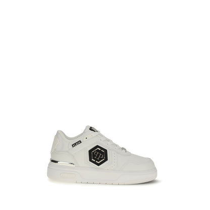 Athletic Sneakers by Philipp Plein for men in bos taurus calf leather & canvas white features an effortless chic silhouette, showcasing the signature athletic style of the Men's Athletic Bos Taurus Calf Leather & Canvas Sneakers collection with a truly effortless chic finish.