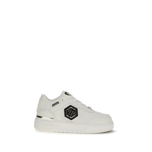 Athletic Sneakers by Philipp Plein for men in bos taurus calf leather & canvas white features an effortless chic silhouette, showcasing the signature athletic style of the Men's Athletic Bos Taurus Calf Leather & Canvas Sneakers collection with a truly effortless chic finish.