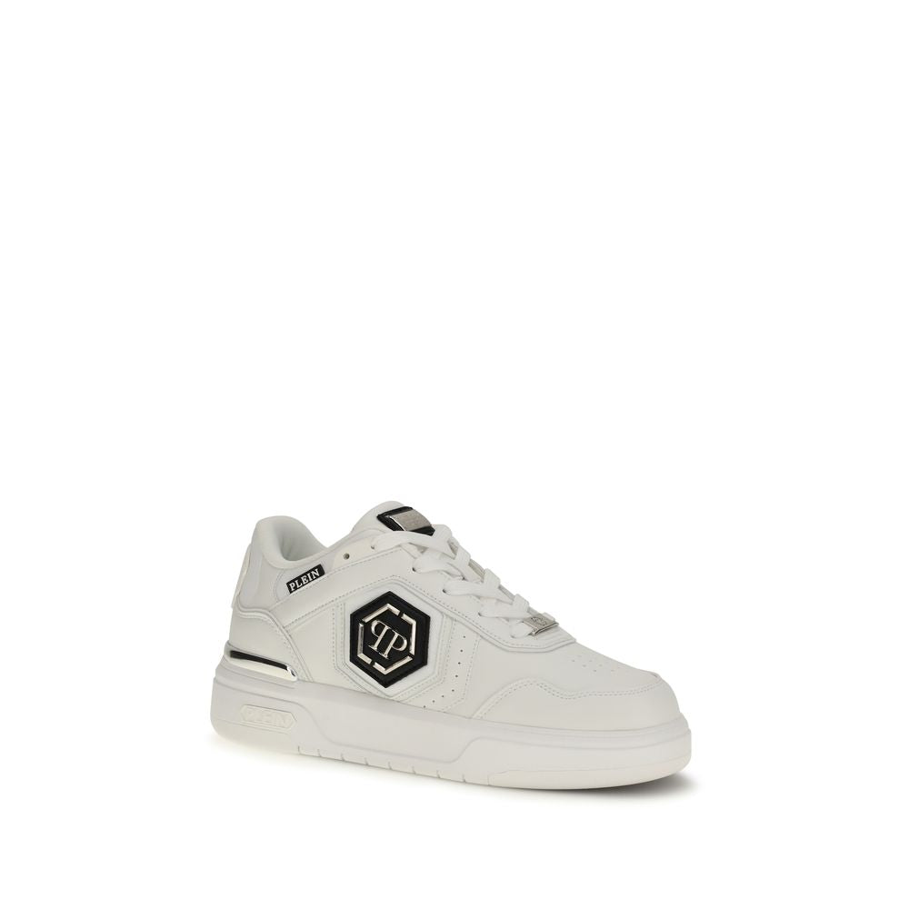 Athletic Sneakers by Philipp Plein for men in bos taurus calf leather & canvas white presents a sleek silhouette, perfectly capturing the athletic style essence of Men's Athletic Bos Taurus Calf Leather & Canvas Sneakers with its sleek design and premium finish.
