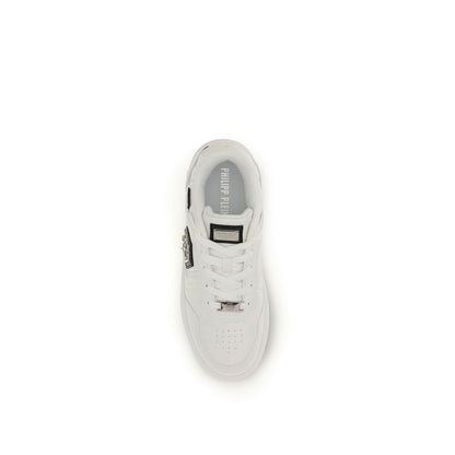 Athletic Sneakers by Philipp Plein for men in bos taurus calf leather & canvas white features an timeless silhouette from the Men's Athletic Bos Taurus Calf Leather & Canvas Sneakers collection, showcasing a timeless athletic style for a timeless look.