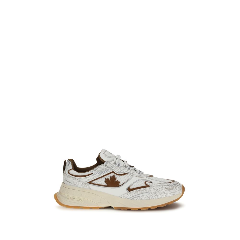 Athletic Sneakers by Dsquared² for men in polyester & bos taurus calf leather white showcases a architectural silhouette, artfully capturing the essence of the Men's Athletic Polyester & Bos Taurus Calf Leather Sneakers with its signature architectural athletic style construction.