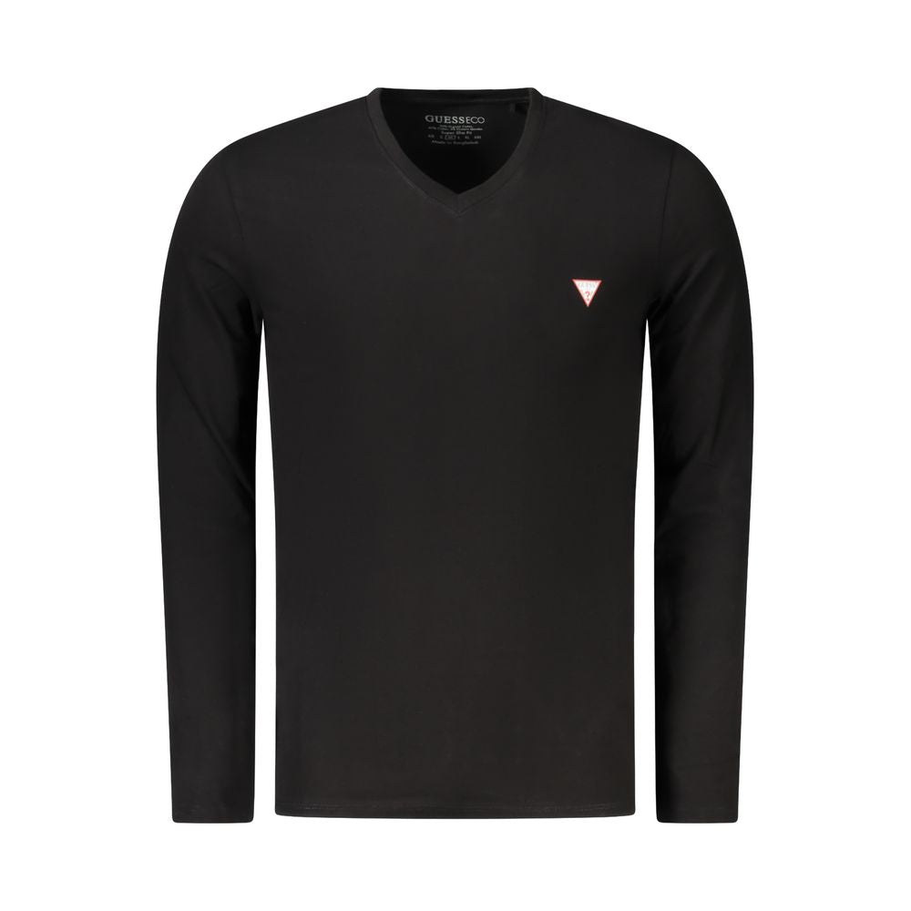 T-Shirt by Guess Jeans for men in stretch cotton black & signature showcases a chic silhouette, artfully detailed with a chic v-neck neckline and long-sleeve for a chic finish.