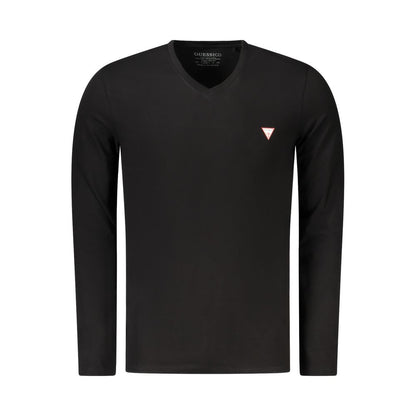 T-Shirt by Guess Jeans for men in stretch cotton black & signature showcases a chic silhouette, artfully detailed with a chic v-neck neckline and long-sleeve for a chic finish.