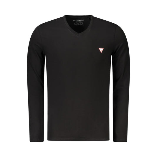T-Shirt by Guess Jeans for men in stretch cotton black & signature showcases a chic silhouette, artfully detailed with a chic v-neck neckline and long-sleeve for a chic finish.