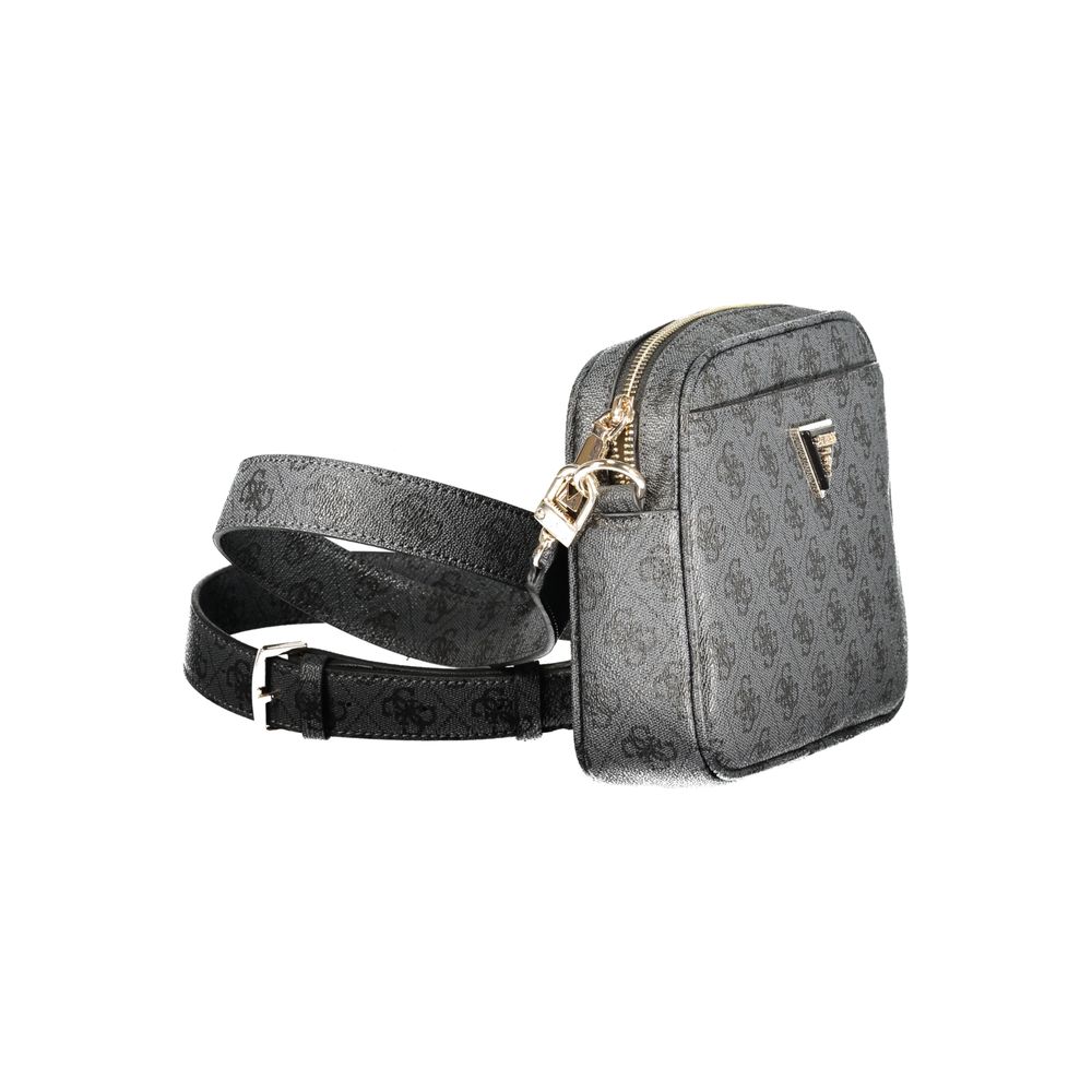 Handbag by Guess Jeans for women in polyurethane leather black features a ornamental silhouette, showcasing a secure snap & zipper, ample external-pockets & internal-pockets, and ornamental shoulder-strap, adjustable-strap & detachable-strap for a sophisticated look.