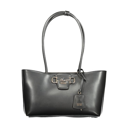 This Handbag by Guess Jeans for women in polyurethane and black presents a sculptural silhouette featuring a secure zipper, ample external-pockets, and versatile for a sculptural finish.