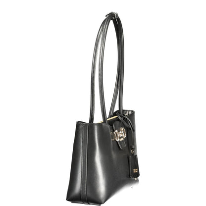 Handbag by Guess Jeans for women in polyurethane black features a ornamental silhouette, showcasing a secure zipper, ample external-pockets, and ornamental for a sophisticated look.